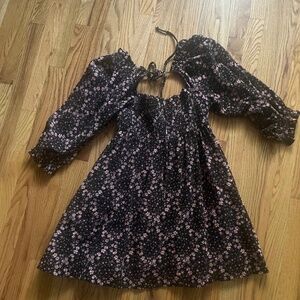 Free People this is everything printed Babydoll Smocked Tie Mini Dress NWT S
